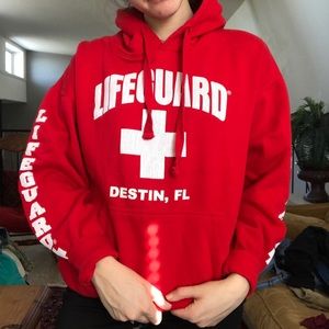 Red lifeguard hooded sweatshirt!